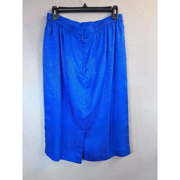 Vintage Adrianna Papell Lined Silk Cerulean Blue Blazer & Skirt Suit Size 10 - Picture 7 of 13